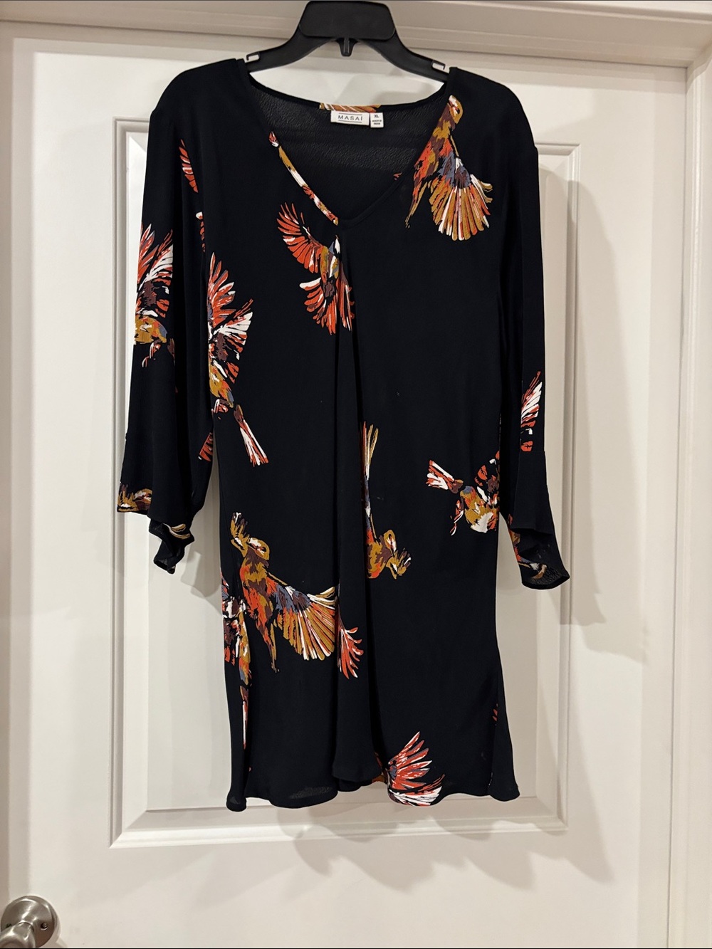 Masai Black Bird-Print V-Neck Tunic Top